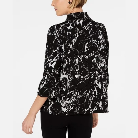 JM Collection Colorblock Marble Print Quilted ¾ Sleeve Jacket Black White- sz 1X - Picture 2 of 11